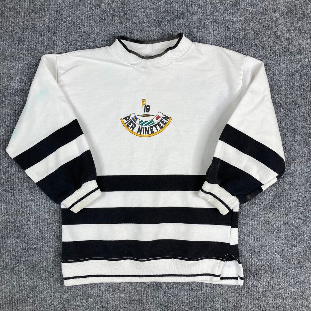 Buster‎ Brown Boys Sweatshirt Size 7 White Black Striped Par Nineteen Pullover